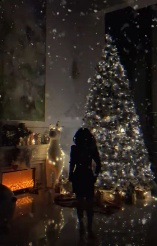 周扬青家中内景公开,有三米高的圣诞树,抱起小猫起舞温馨又梦幻