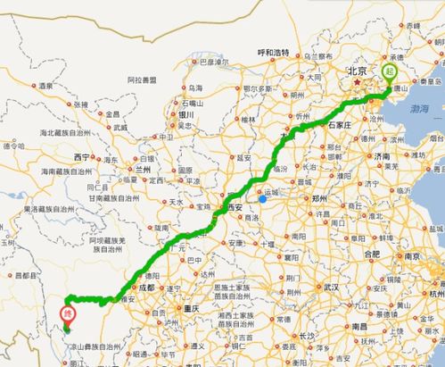 从唐山到稻城亚丁旅游最佳路线图自驾游 