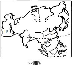 读亚洲图,回答4 5题.根据图中河流的流向判断亚洲的地形特点 A.中间高 四周低B.中间低 四周 