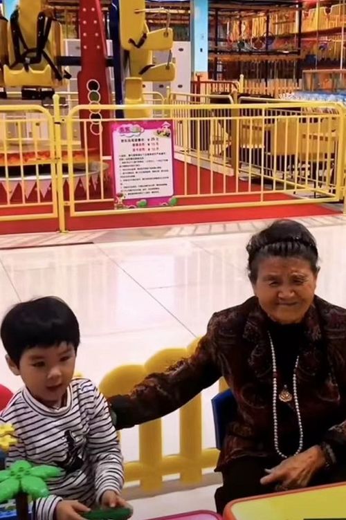 黄圣依婆婆带孙子在自家游乐场玩 画面温馨 