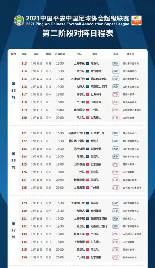 重庆两江竞技2021赛季中超第二阶段赛程出炉