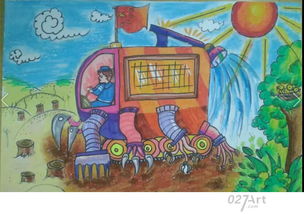 多功能挖掘机,国庆节主题儿童画作品欣赏 节日儿童画